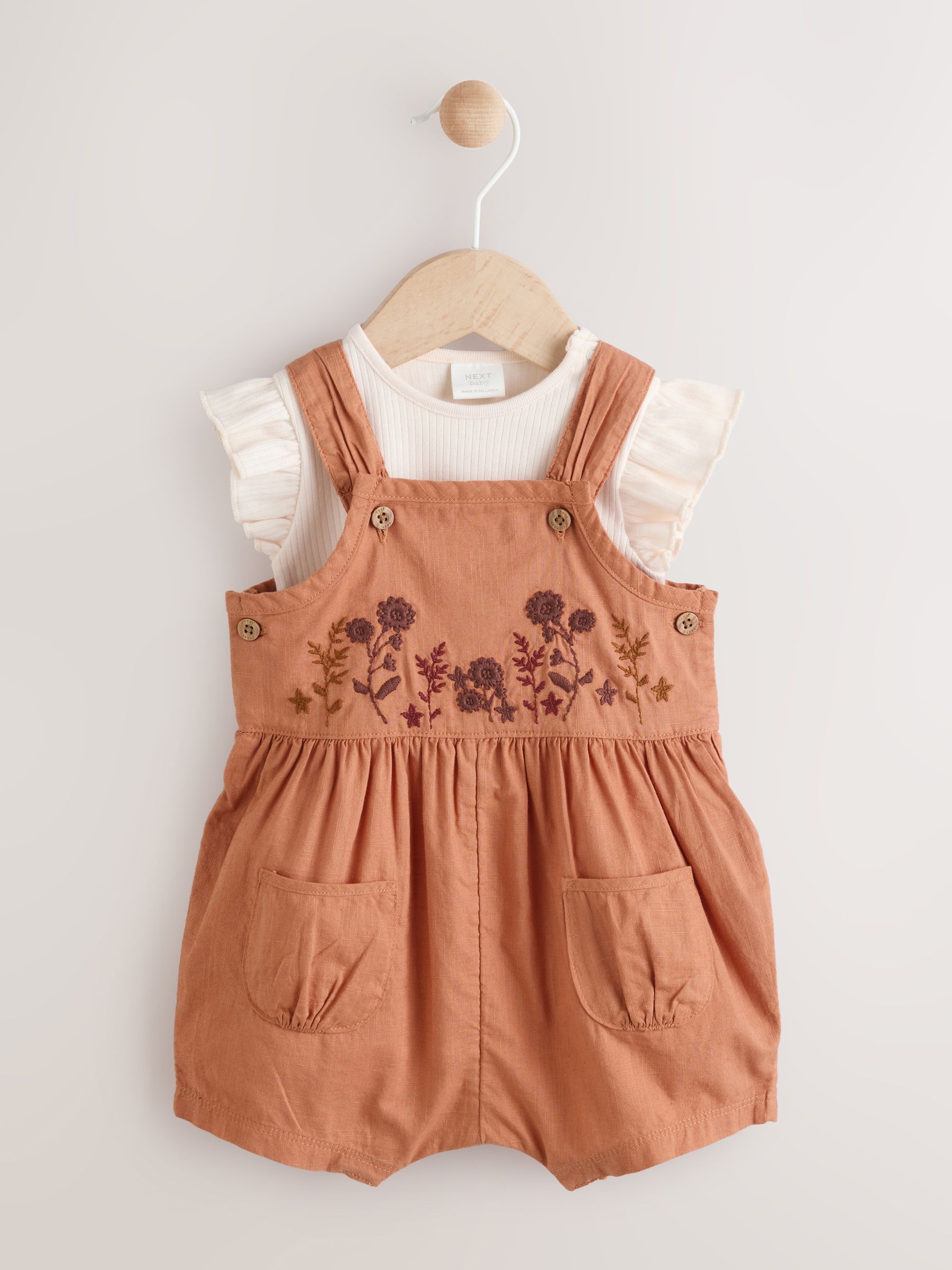 Roestbruin - Babyset van rompertje met korte mouwen en bretelbroek (0mnd -2jr)