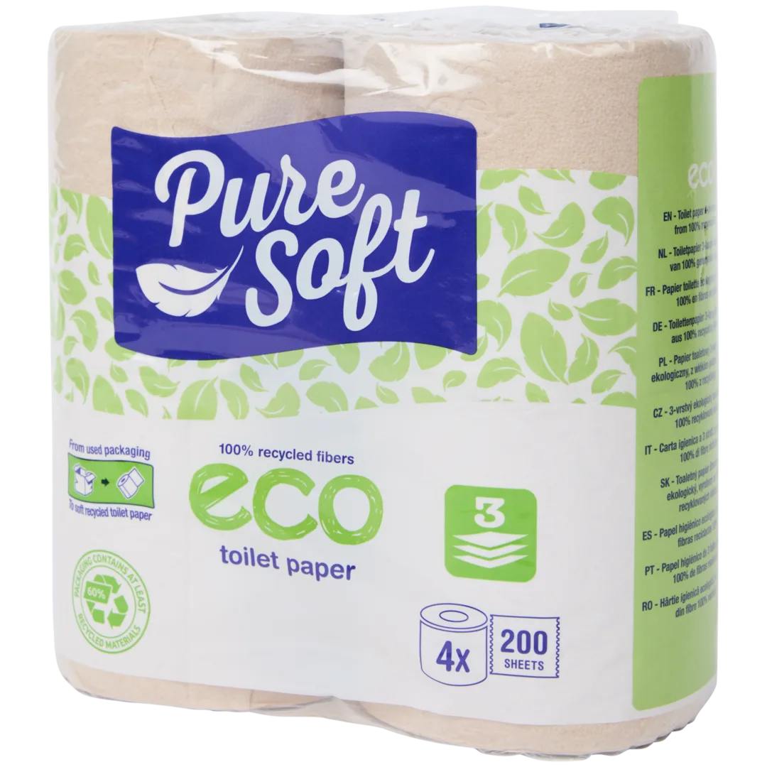 Pure Soft Eco gerecycled toiletpapier 4 rollen | 200 vel | 3-laags