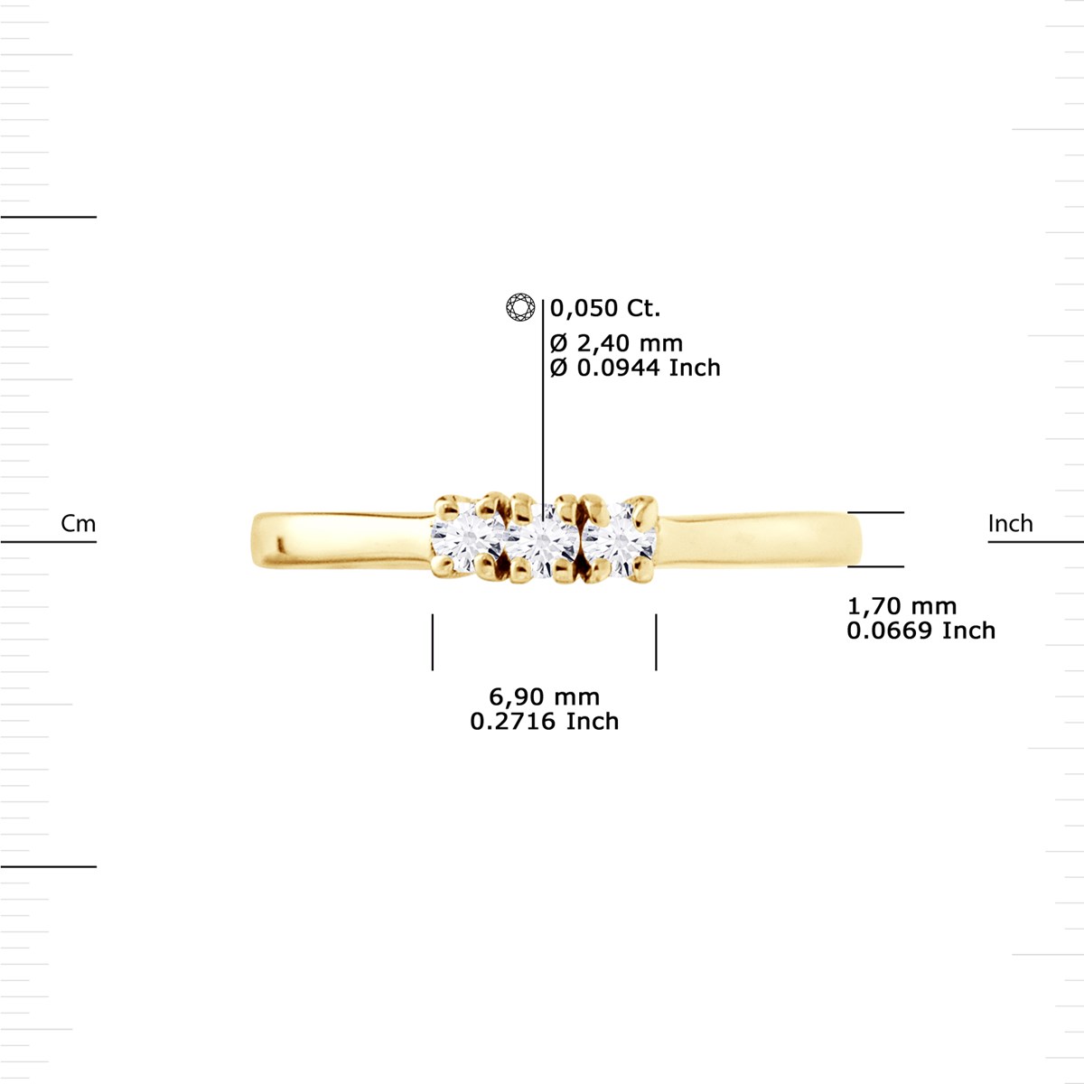 Bague TRILOGIE Diamants 0,15 Cts Serti Griffes Or Jaune 18 Carats
