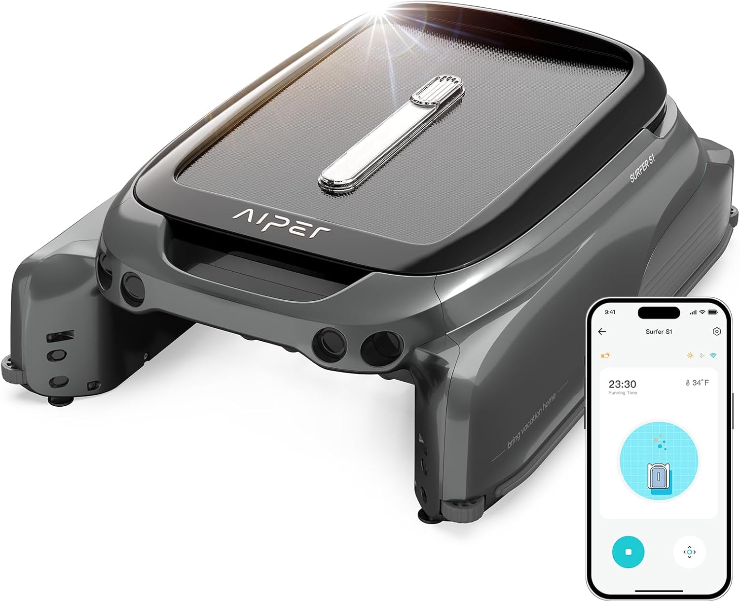 Aiper Surfer S1 Solarbetriebener Poolskimmer-Roboter, Solar Poolskimmer, 12 Stunden Akkulaufzeit, Smart App, Wassertemperatur, Ideal für alle Pooltypen