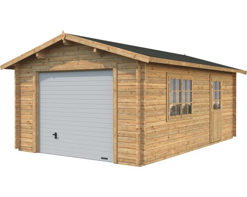 Palmako Roger vrijstaande garage, 19,0 m², met sectionaaldeur 360 x 550 cm, bruin gegrond.