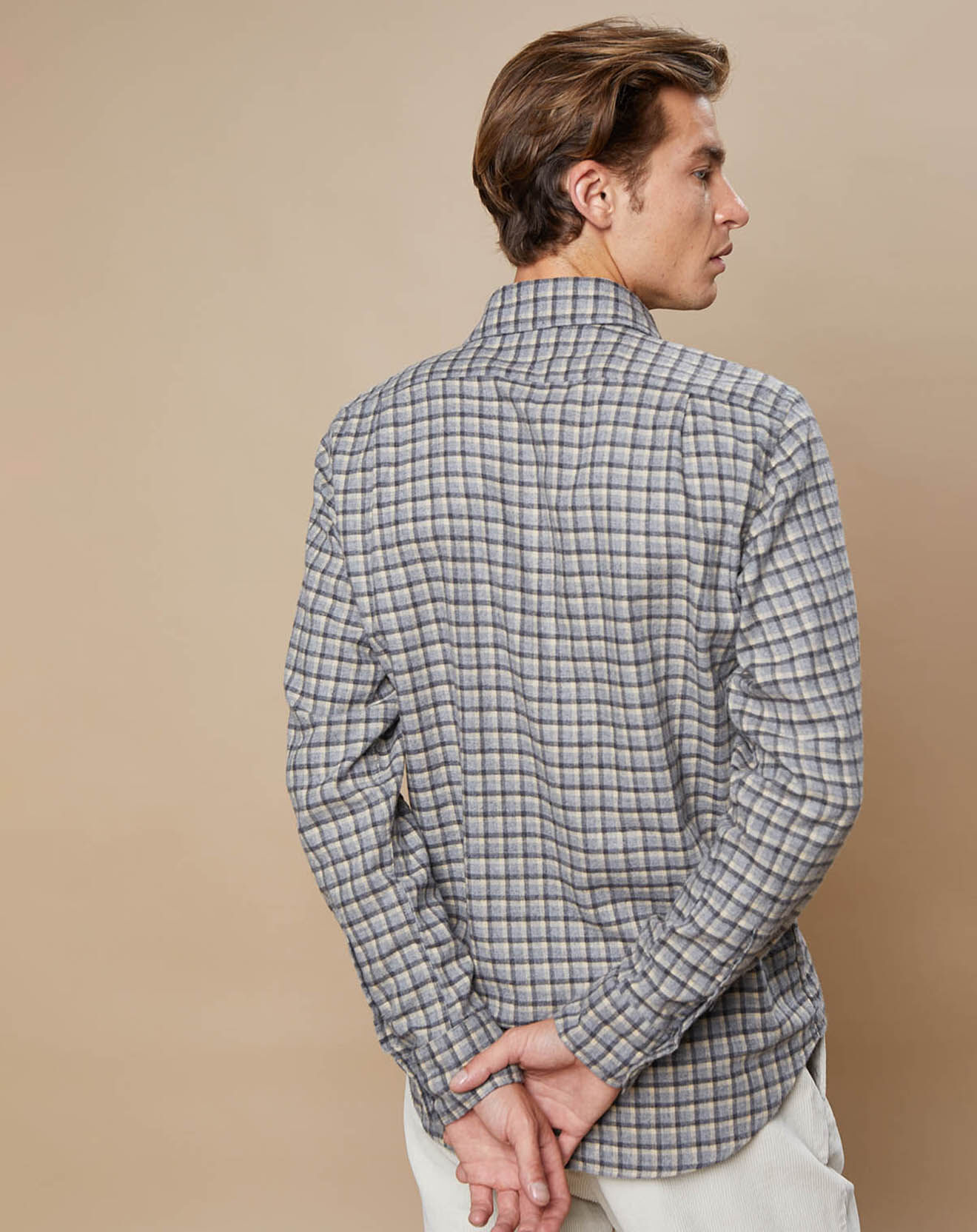 Hartford Chemise en Flanelle de Coton Regular Paul à carreaux  flanelle/gris/naturel