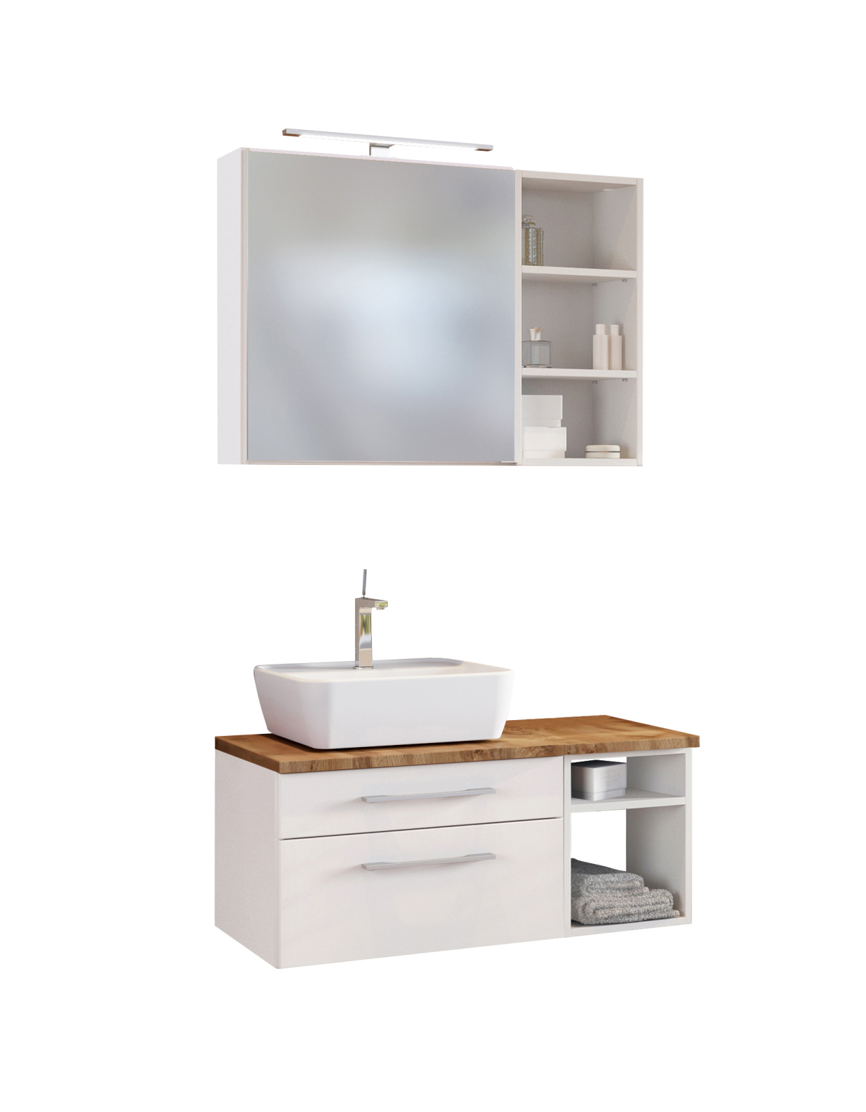 3-teiliges Badmöbel-SetDAVOS - weiß - 90 cm breit - Becken links