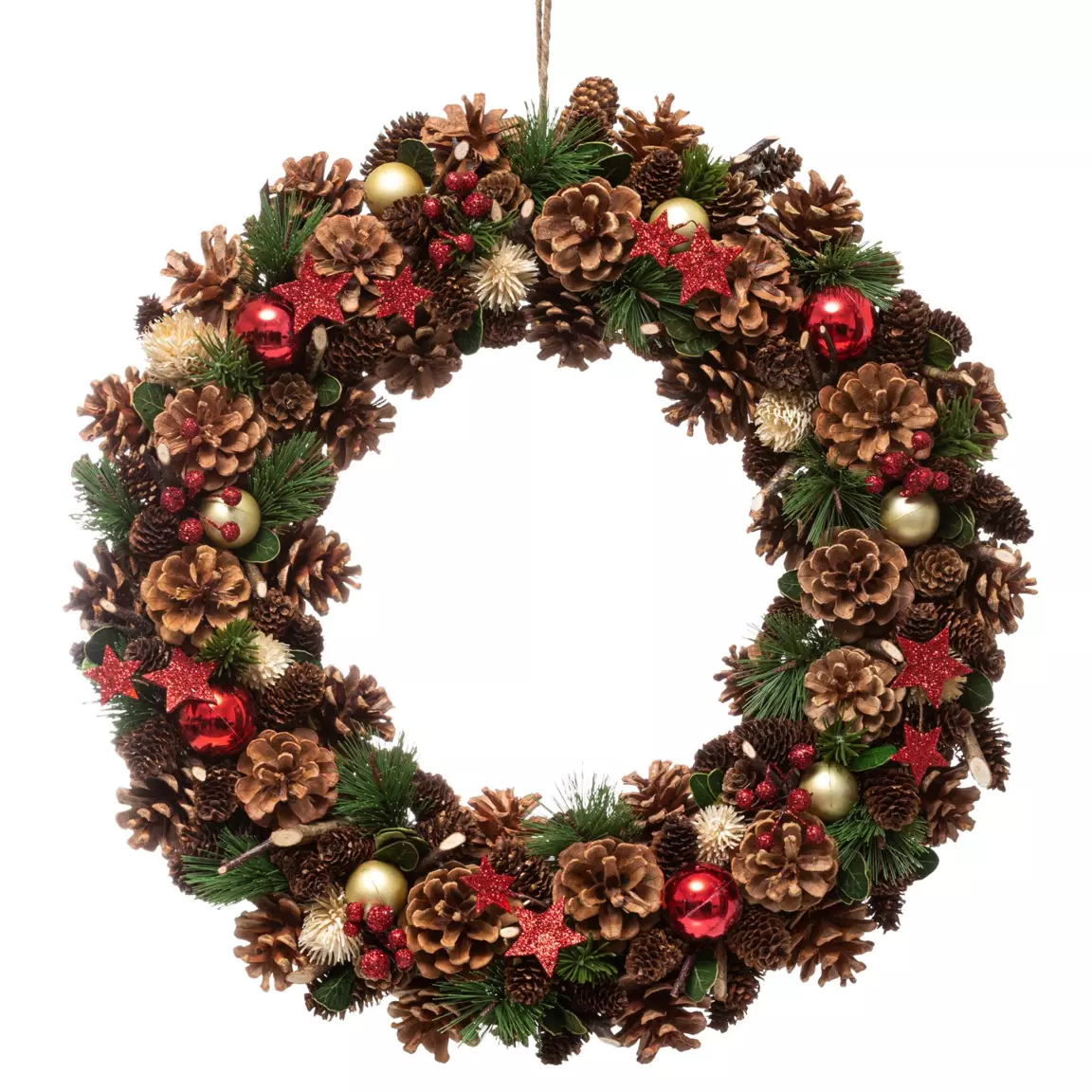 Couronne de Noël (D50 cm) Houx baies et étoiles