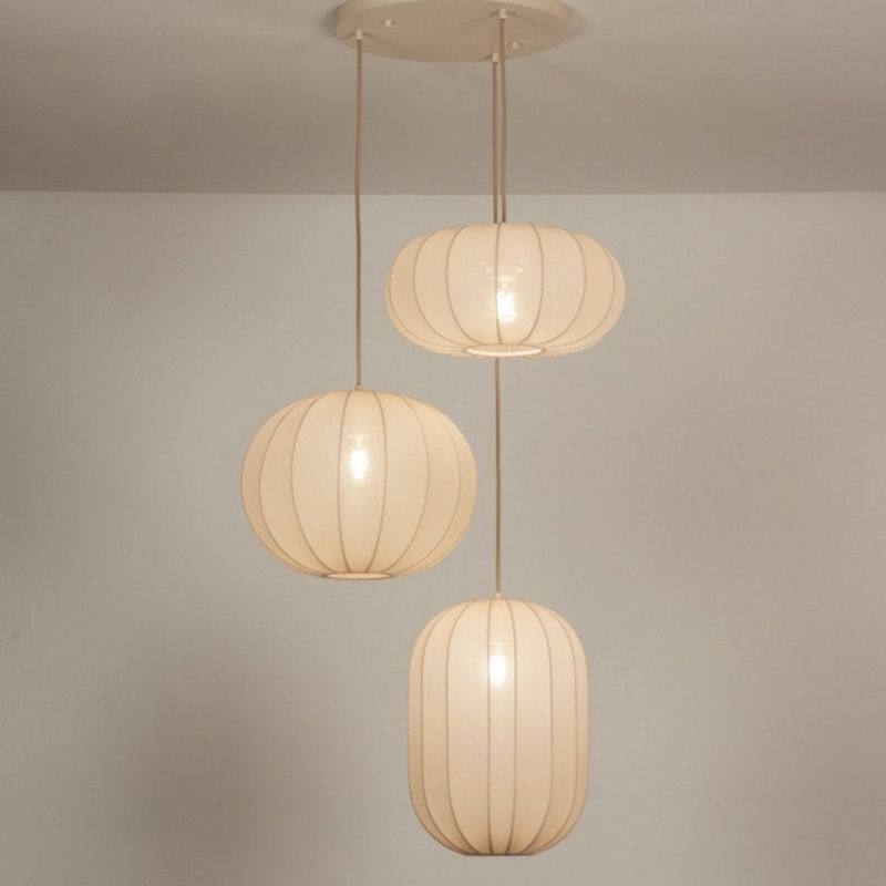 Hanglamp - Beige - Stof - Drie Lampionnen