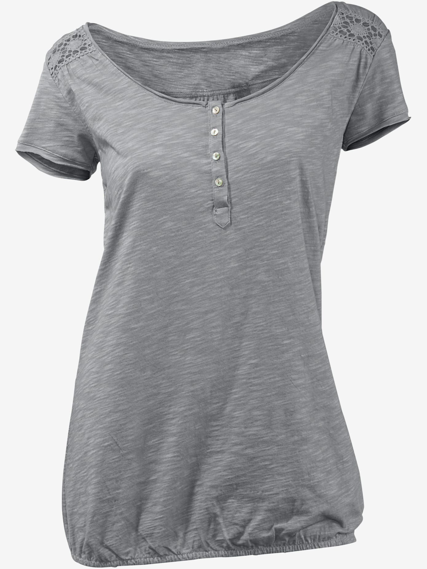 T-shirt à encolure ronde superbes détails en dentelle et boutons brillants