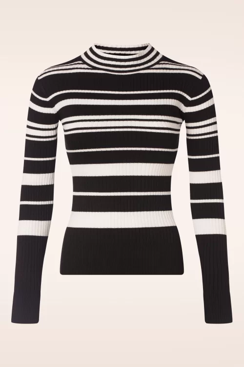 Vixen High neck striped sweater in zwart en wit