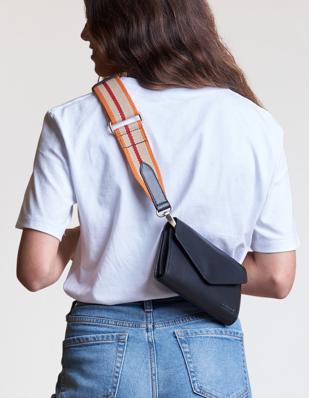 Striped Webbing Strap - Orange, Red & Black Classic Leather