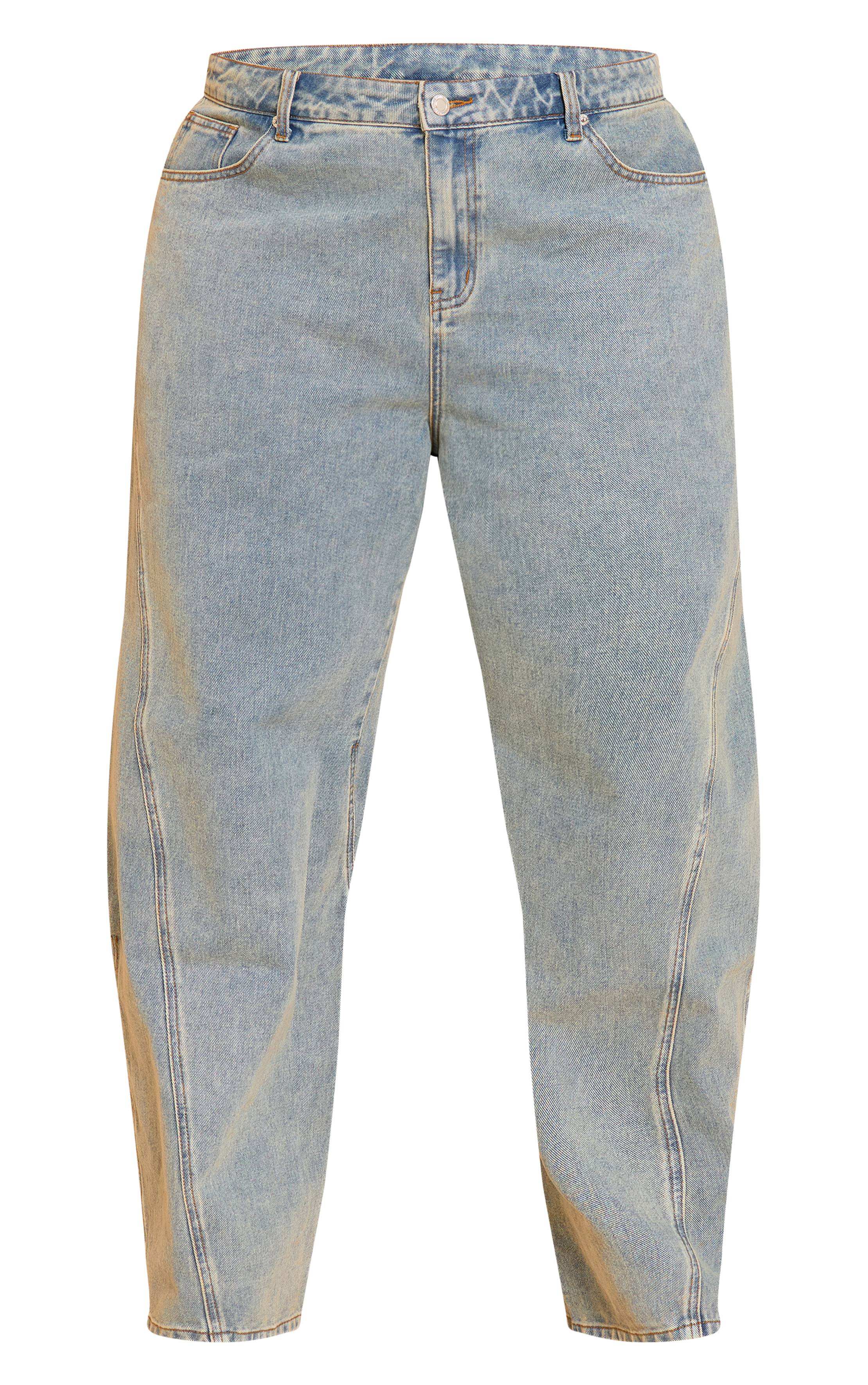 Délavage Vintage Jean Large Décontracté Avec Détails De Coutures - Grande Taille