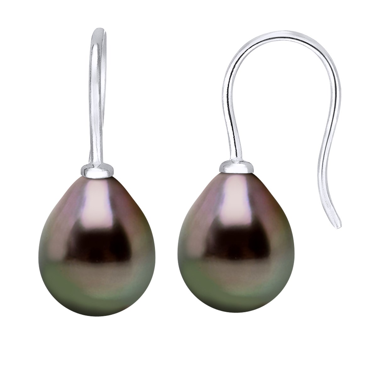 Crochet d'Oreilles Perles de Tahiti Poires 8-9 mm Argent 925