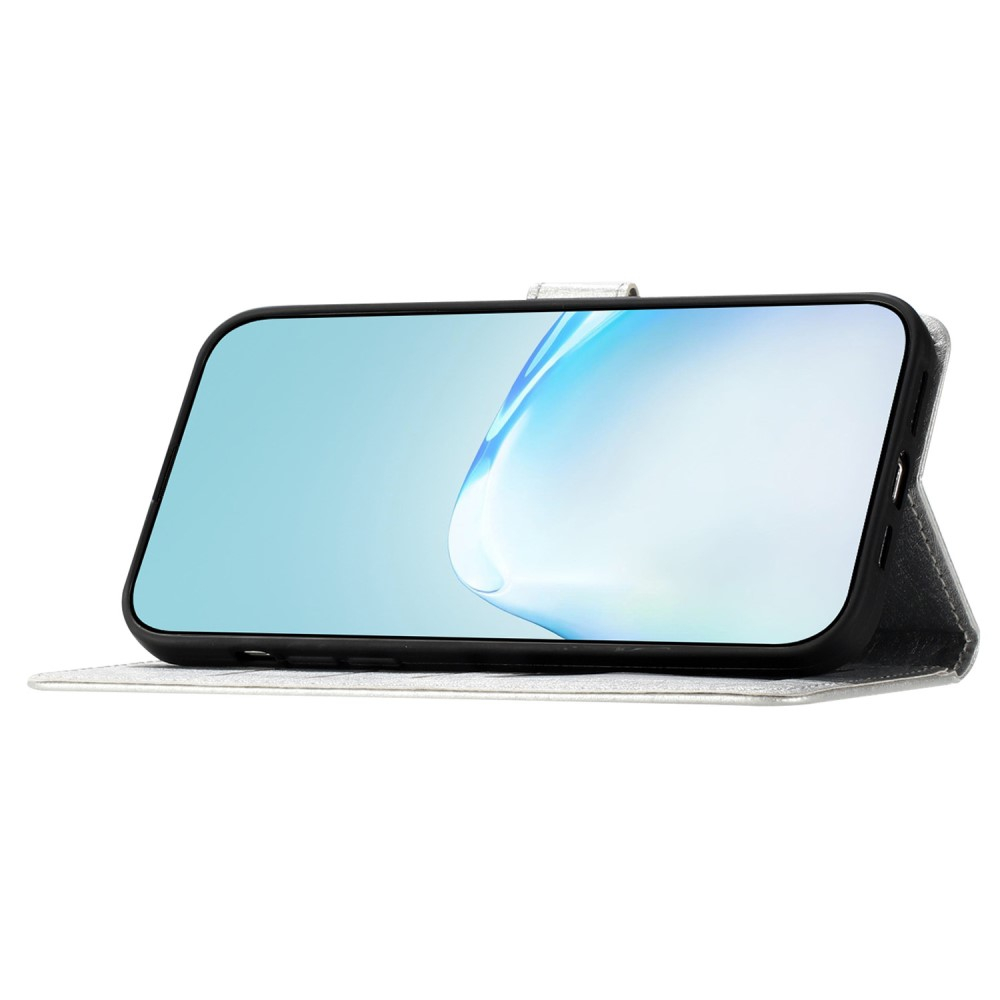iPhone 15 Leder Tasche Flipcover Wallet mit Kartenfächern - Silber