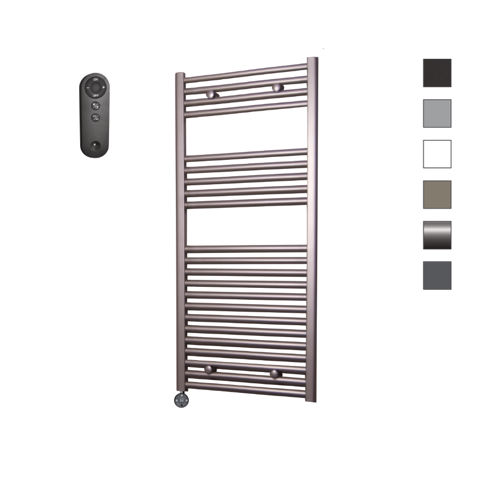 Sanicare HVS elektrische radiator 60x112cm inox-look met afstandsbediening en thermostaat zwart linksonder