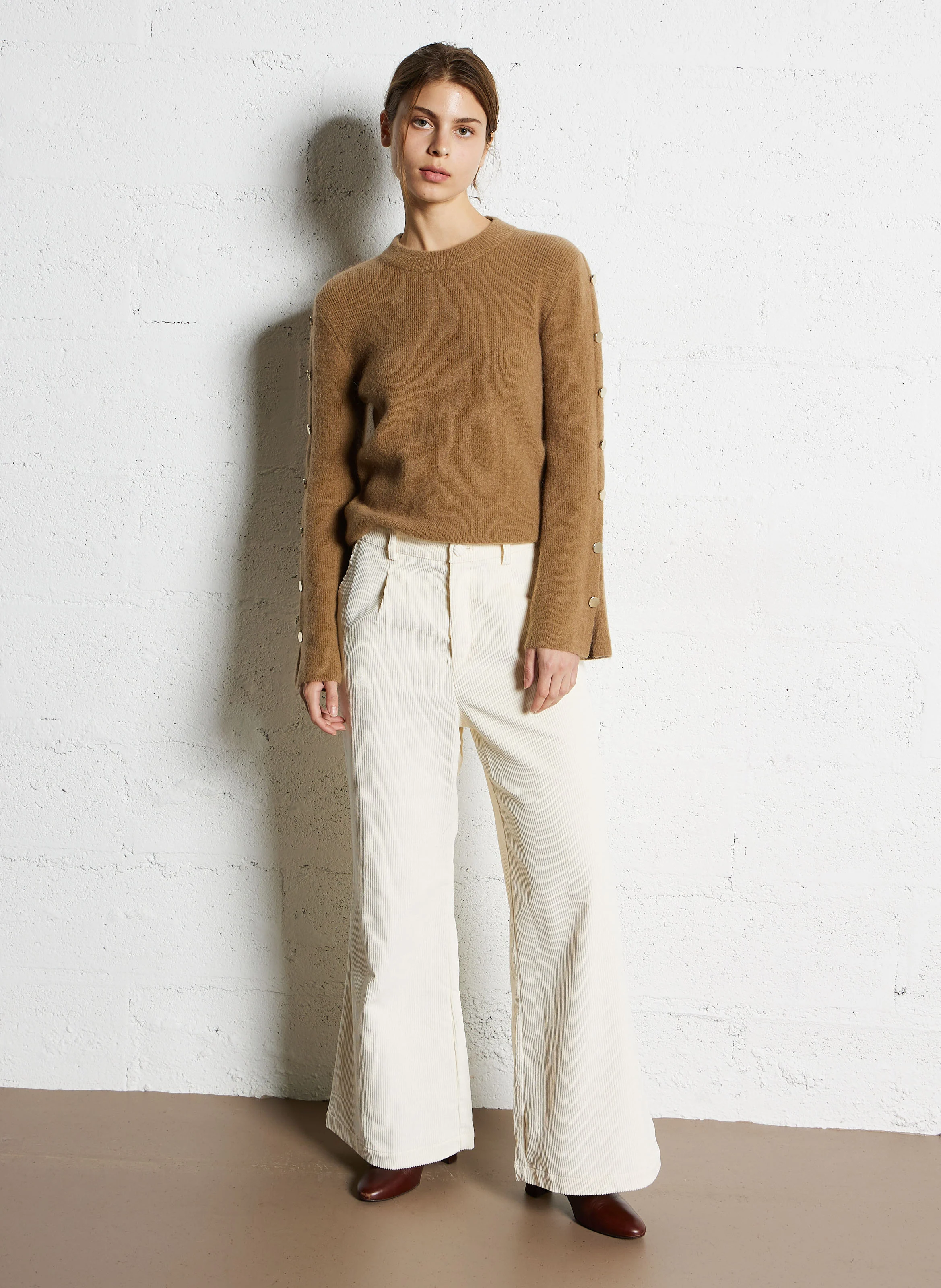 BETHANY - Pantalon large en velours côtelé | Blanc