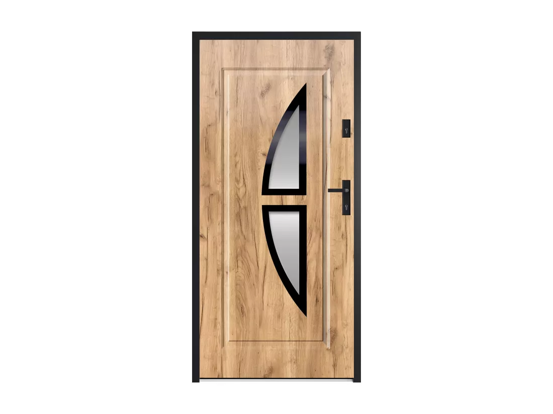 Porte d'entrée en acier vitrée et inox H207 x L100 cm effet chêne - poussant gauche - COVAS