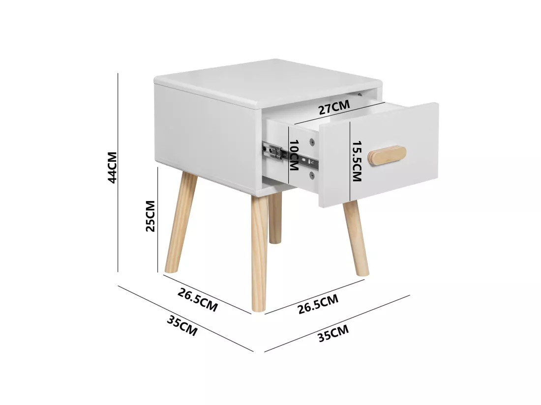Table de chevet Mobili Rebecca Cassia 44x35x35 MDF Pin Blanc Marron Scandinave Partiellement Assemblé