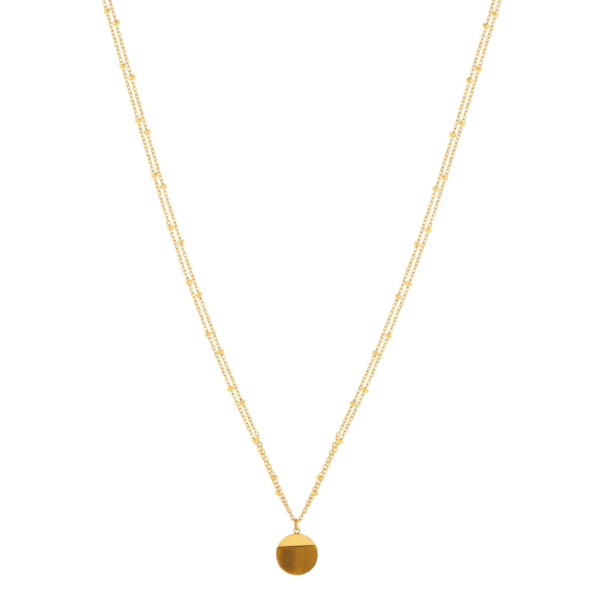 Collier acier doré 2 rangs pierre oeil de tigre 47 cm
