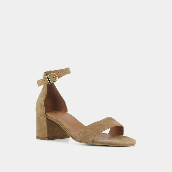 Sandales à talons carrés  en velours camel