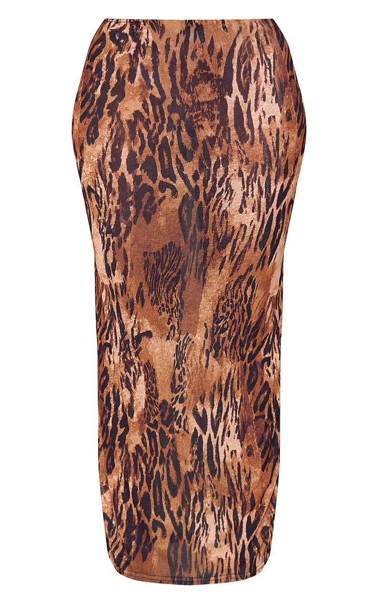 Chocolat Jupe Maxi En Mesh Imprimé Animal Marron Effet Pelure D'oignon