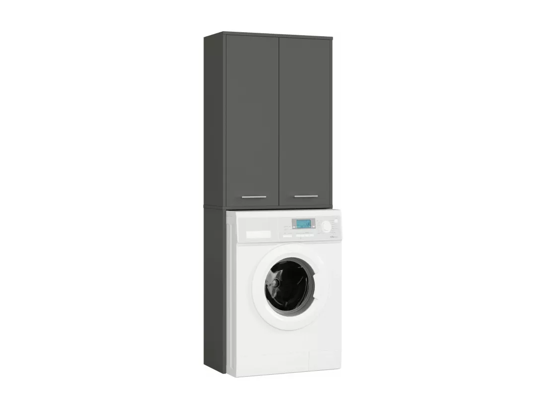 meuble machine a laver 2 portes 4 étagères 180x64x30 cm gris