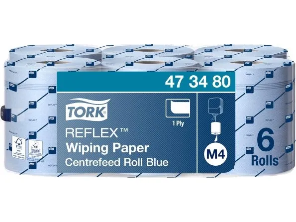 Håndklæderulle Tork Reflex Ø19cmx269,8m Papir 1-lag FSC blå med hylse,6 stk/krt