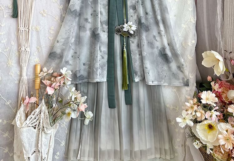 Francoix - Bloemen Hanfu Jas / Camisole Top / Maxi Rok / Set