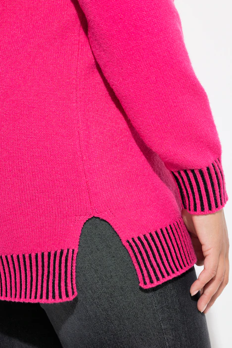 Pullover, Straight Fit, Stehkragen mit Streifen, hibiskuspink