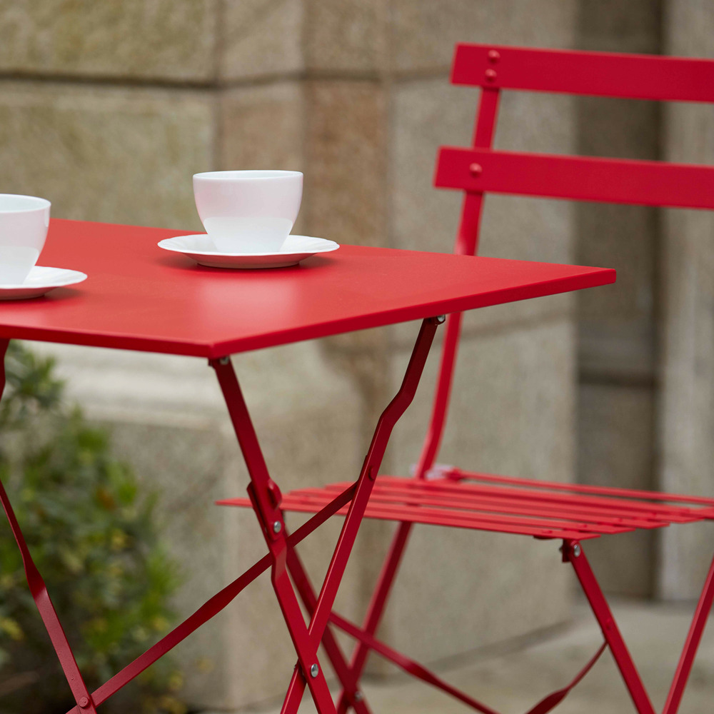 Table de jardin pliante bistrot en acier rouge