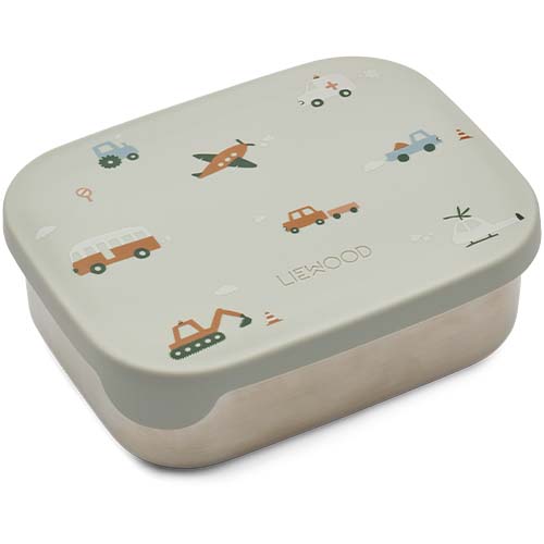 Liewood rvs broodtrommel arthur - vehicles - dove blue mix