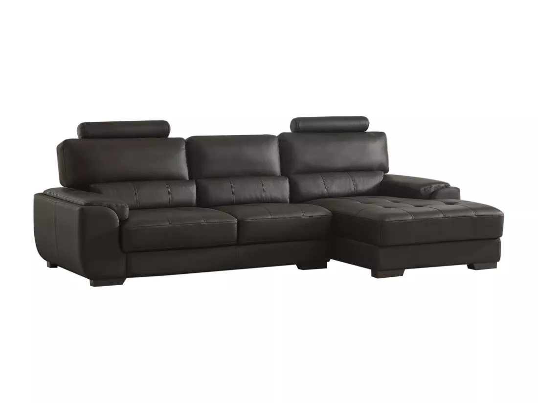 Canapé d'angle et pouf en cuir METROPOLITAN II - Noir - Angle droit