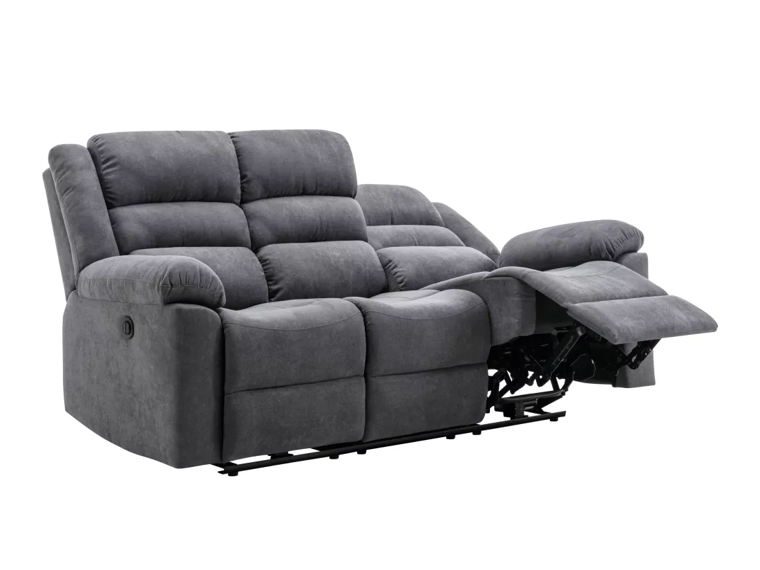 Canapé 3 places, 2 places et fauteuil relax électrique en tissu gris BUROLO