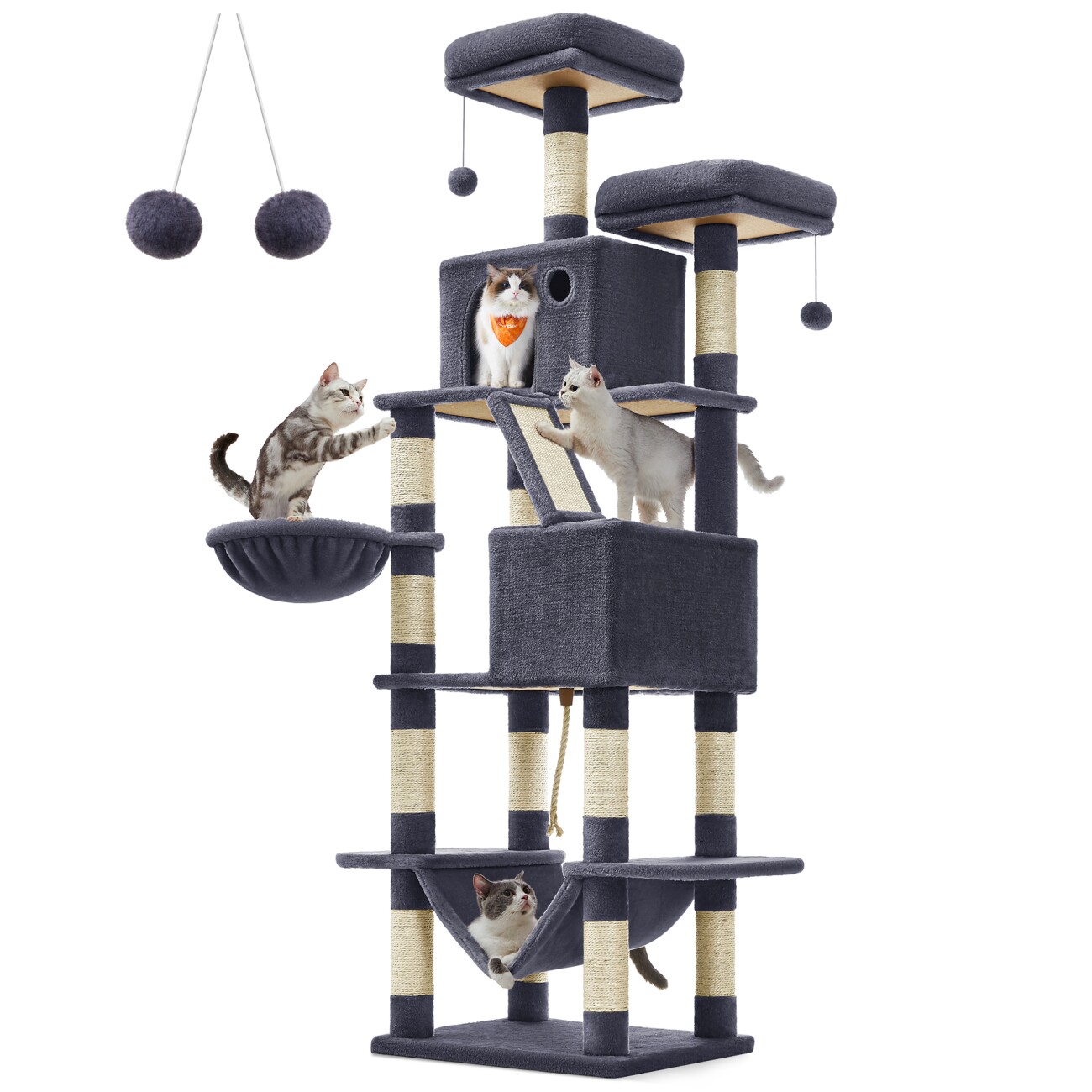 FEANDREA Katzenbaum XXL 206cm Kratzsäulen dunkelgrau