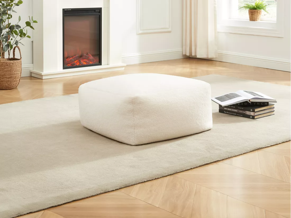 Pouf en tissu bouclette blanc SIRIETO