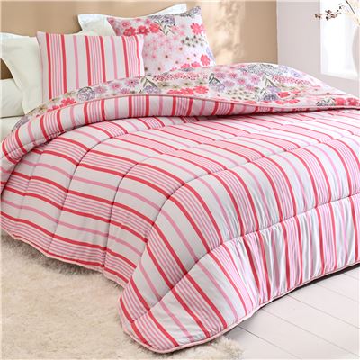 Couette DÉCO DOUBLE FACE motif fleurs/rayures - Becquet Création - Légère ou chaude