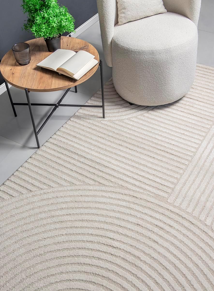 the carpet Everest - Moderner Kurzflor Teppich Hoch-Tief-Struktur, 3D-Effekt, weiche Oberfläche und hohe Flordichte, ideal für Wohnzimmer & Schlafzimmer, Creme, 200 x 290 cm