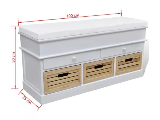 Banc d'entrée et de rangement avec coussin 2 tiroirs Blanc