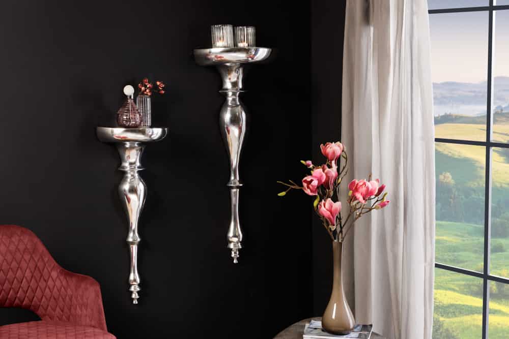 Barocke Wandkonsole SCALA 60cm silber Aluminium Wandregal