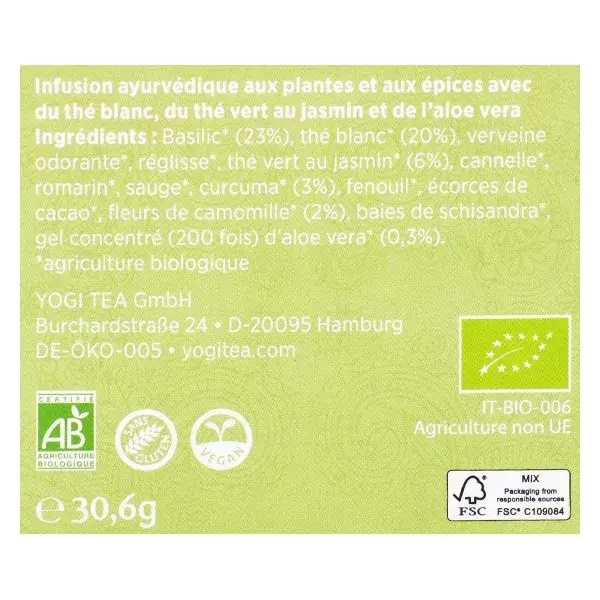 Chá Branco Yogi Tea com Aloe Vera, 17 sachês