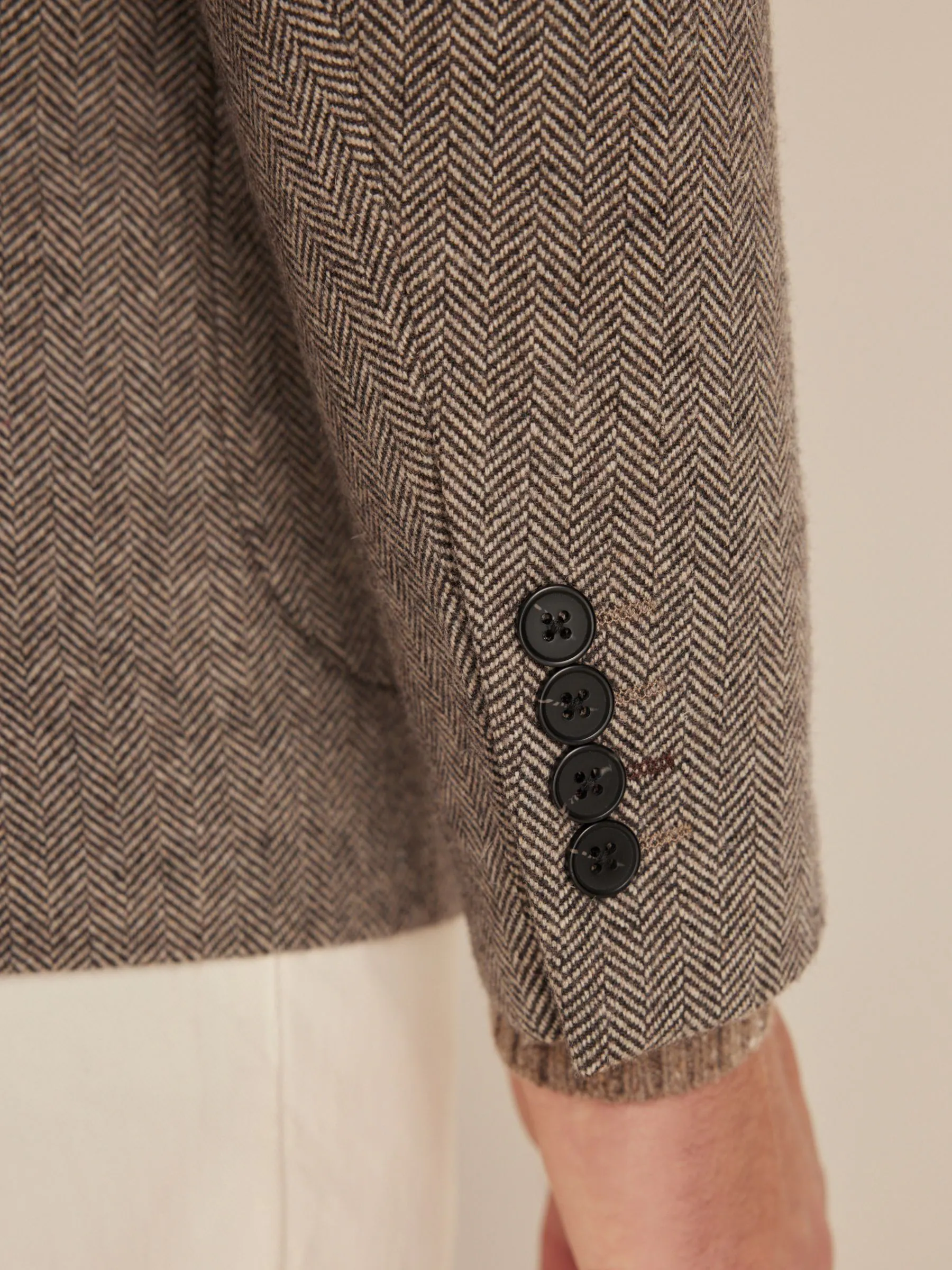 Taupe - Slim Fit - Blazer met visgraatmotief en hoog wolgehalte