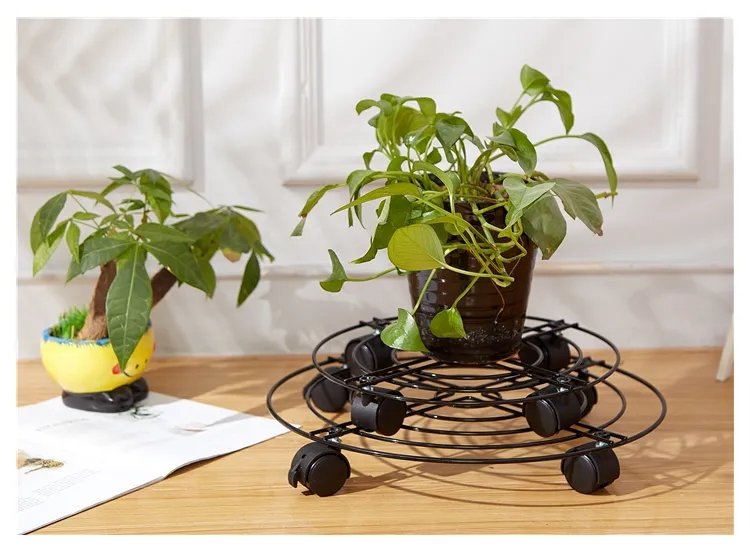 (Ø27cm) Metall Blumentopf Rollen Pflanzen Transport Untersetzer mit 4 Rädern - Schwarz