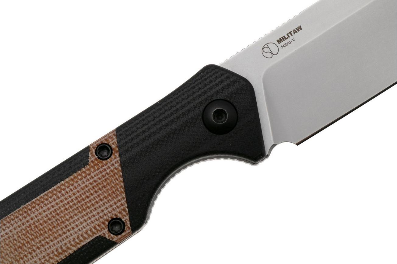 Kizer Militaw KZ1067A2 Satin Nitro-V, Black G10, Natural Micarta Inlay, vaststaand mes, Jonathan Styles design
