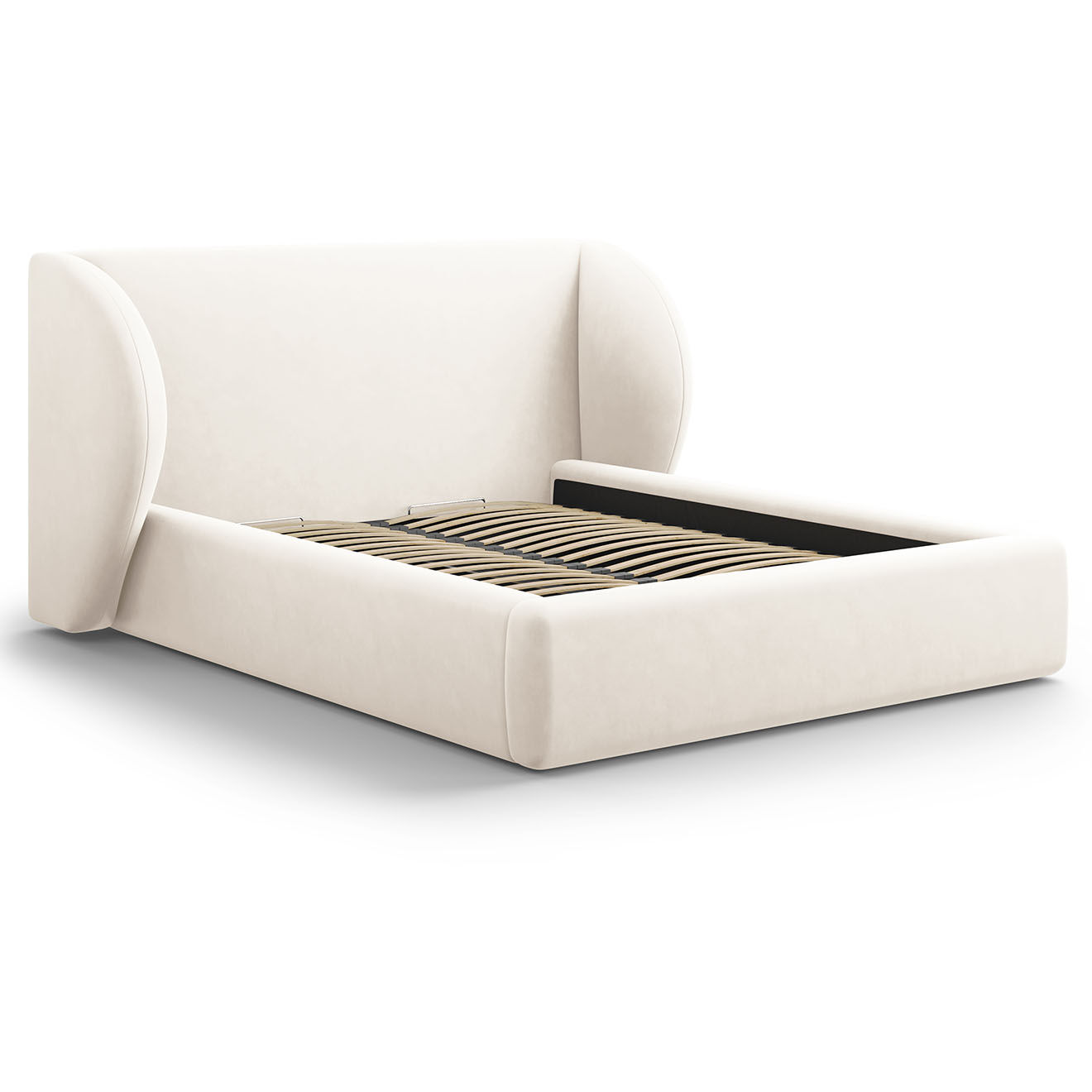 Micadoni Lit Coffre en Velours avec Tête de Lit Miley beige clair - 230x227x100 cm