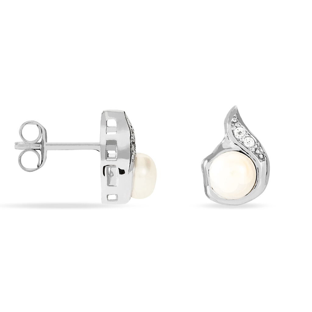 Boucles D'oreilles Puces Mellie Argent Blanc Perle De Culture