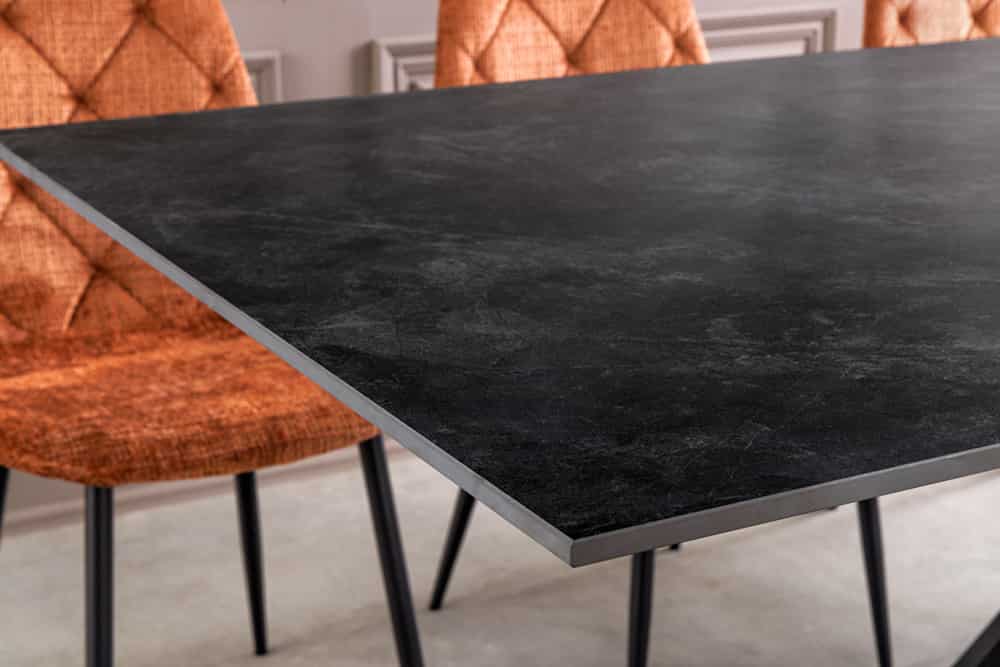 Moderner Esstisch GALAXIE 180cm anthrazit Keramik schwarz Metall Sterngestell