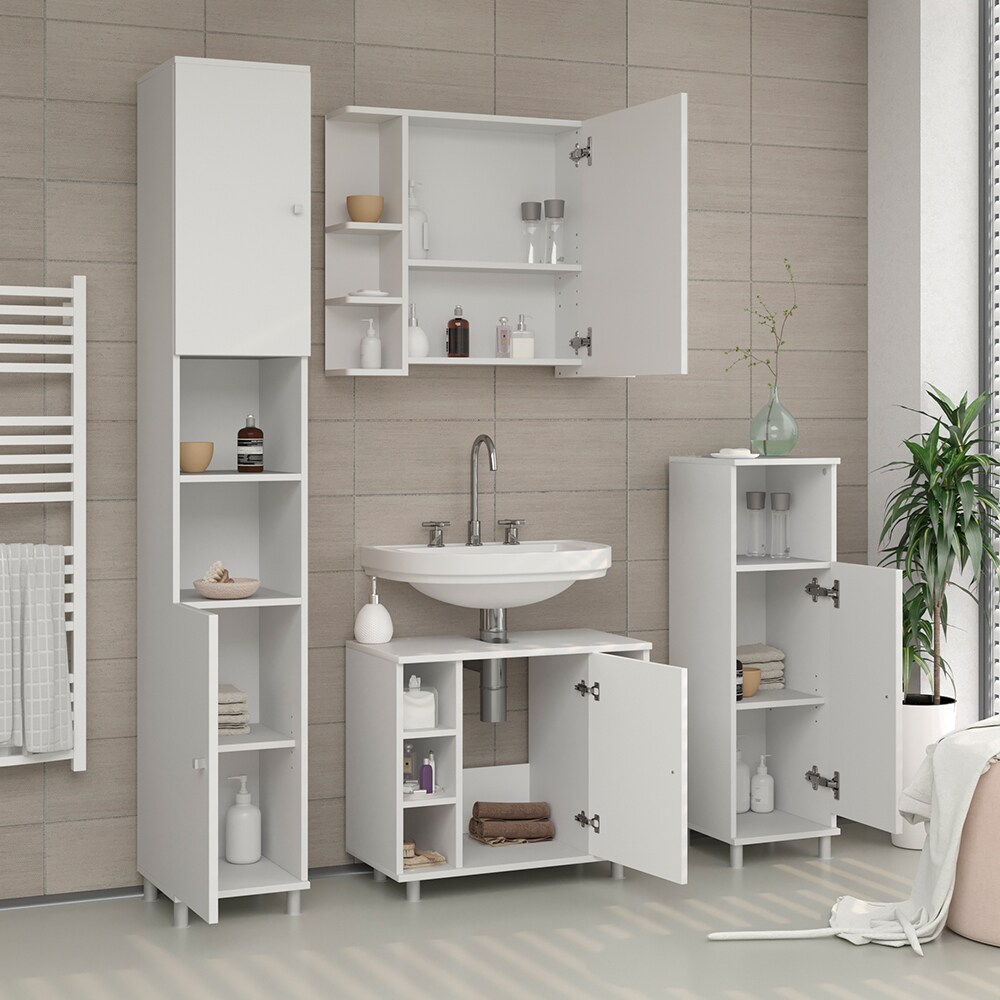 Vicco Badmöbel Set Fynn Badezimmer Spiegel Kommode Unterschrank Bad Weiß