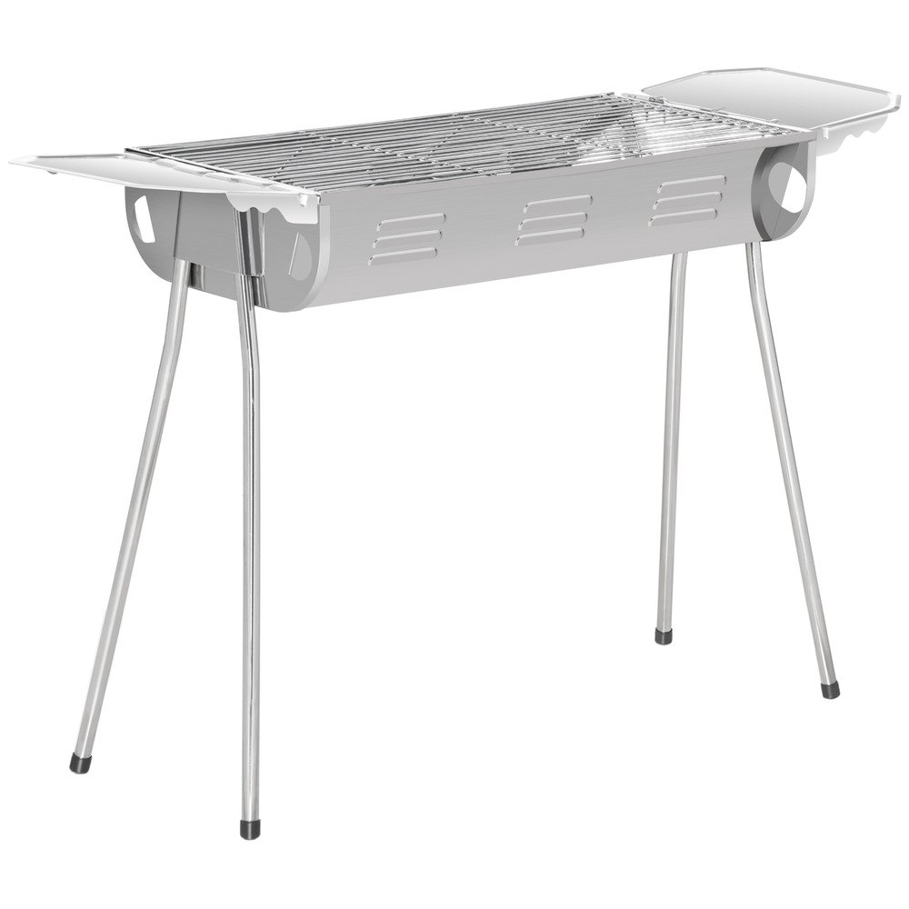 Barbecue à charbon portable bbq grill sur pieds 2 tablettes rabattables dim. 93l x 30l x 60h cm acier inox.