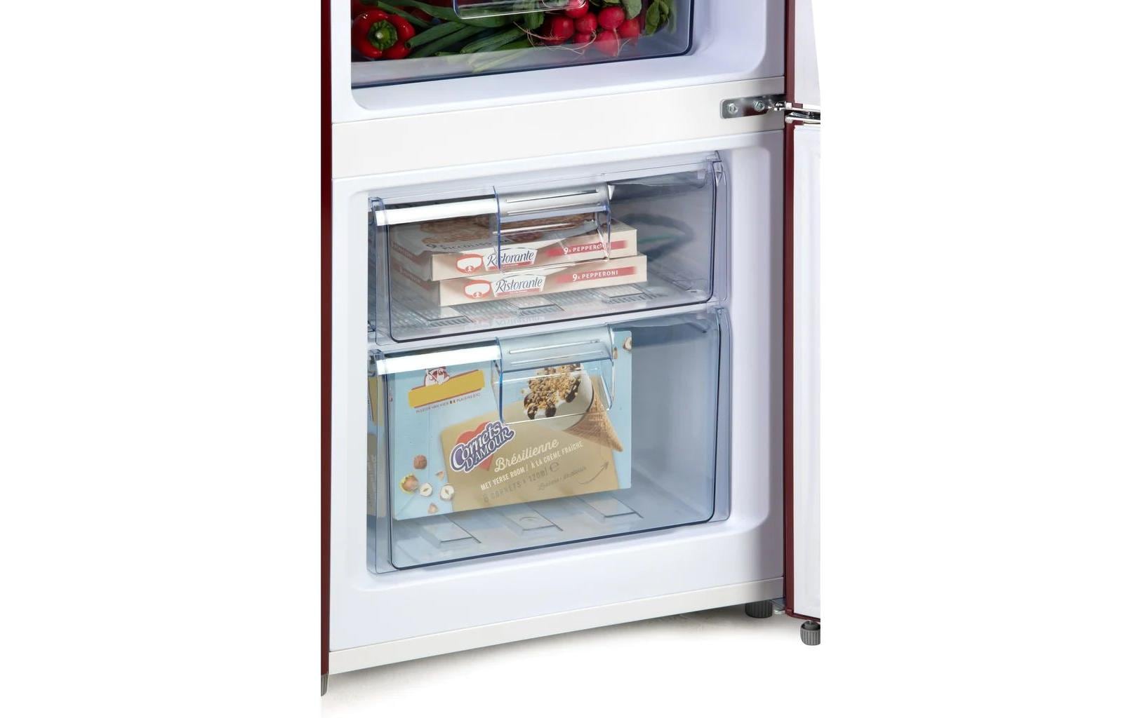 Kühlschrank DO91707R Bordeaux, Rechts<br>Freistehender Kühlschrank im Retro-Design