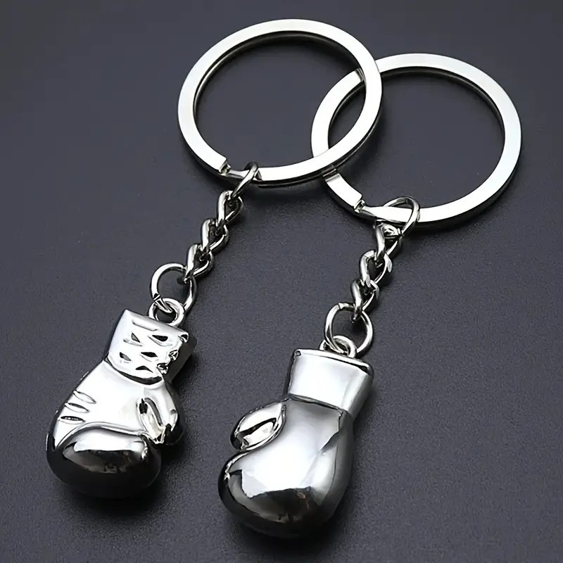 Metall 3D Boxhandschuh Schlüsselanhänger Accessoire mit Spaltring - Silber