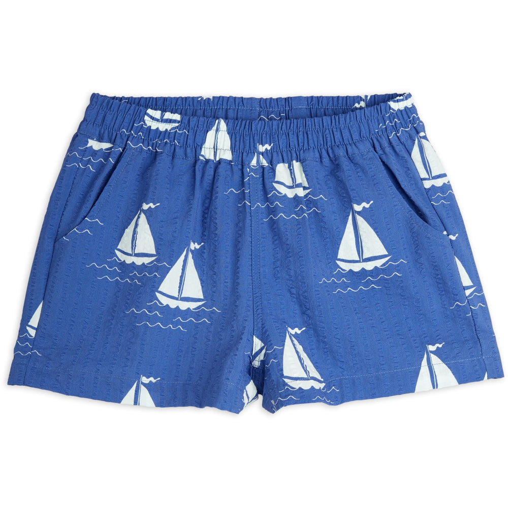 Køb Mini Rodini Blue Sailing Boats AOP Woven Shorts