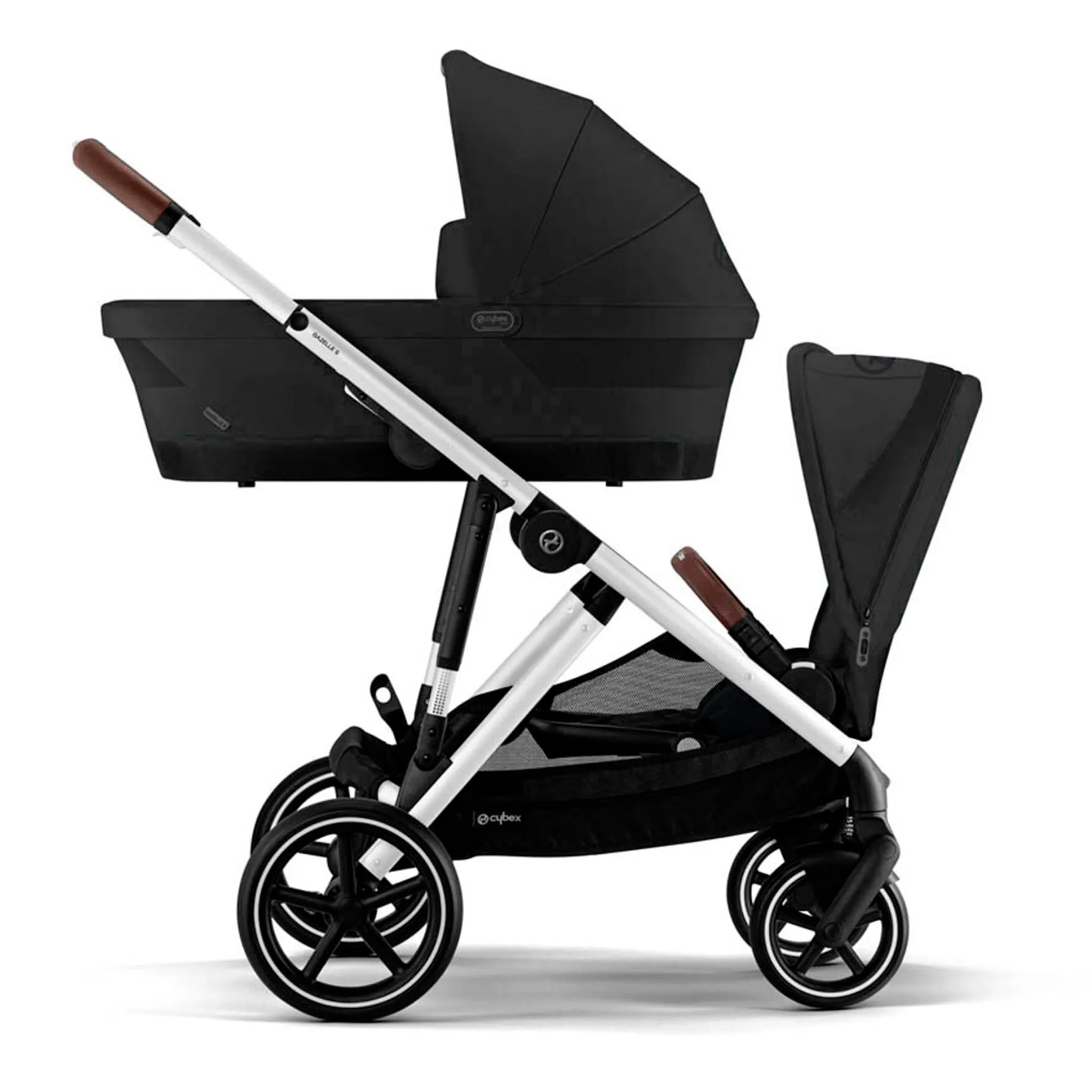 Cybex Poussette double Gazelle S 2 – Châssis argentNacelle noir moon