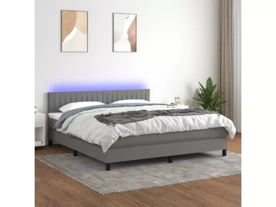 Sommier tapissier et matelas et LED Gris foncé 160x200 cm Tissu